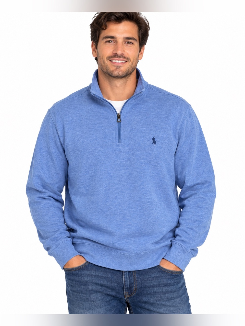 Polo Ralph Lauren Men XXL Blue Heather Quarter Zip Pullover Pony Logo Cotton